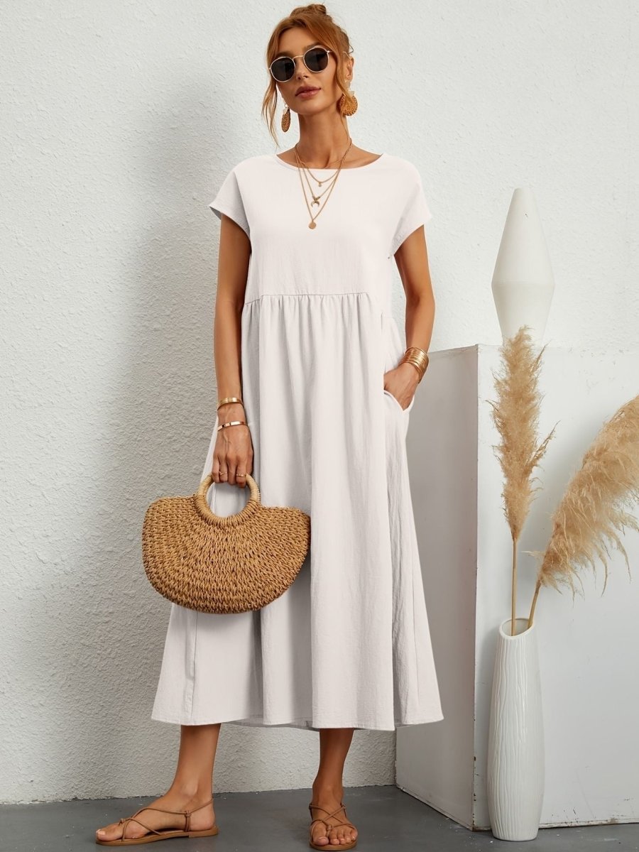Kleid Damen | Rundhals mit kurzen Ärmeln und weitem Schnitt