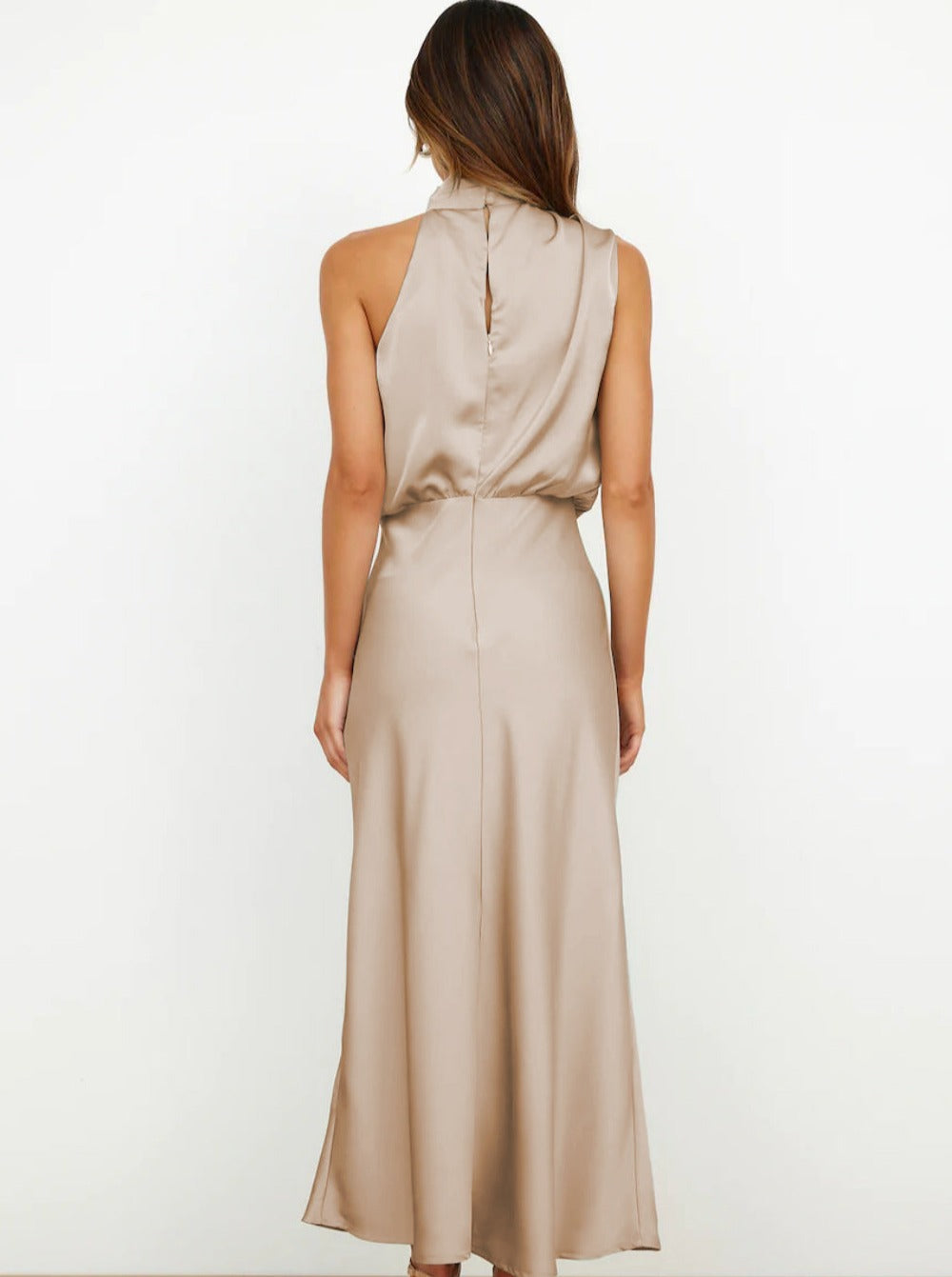 Maxikleid Damen | Halterform mit gerafftem Oberteil