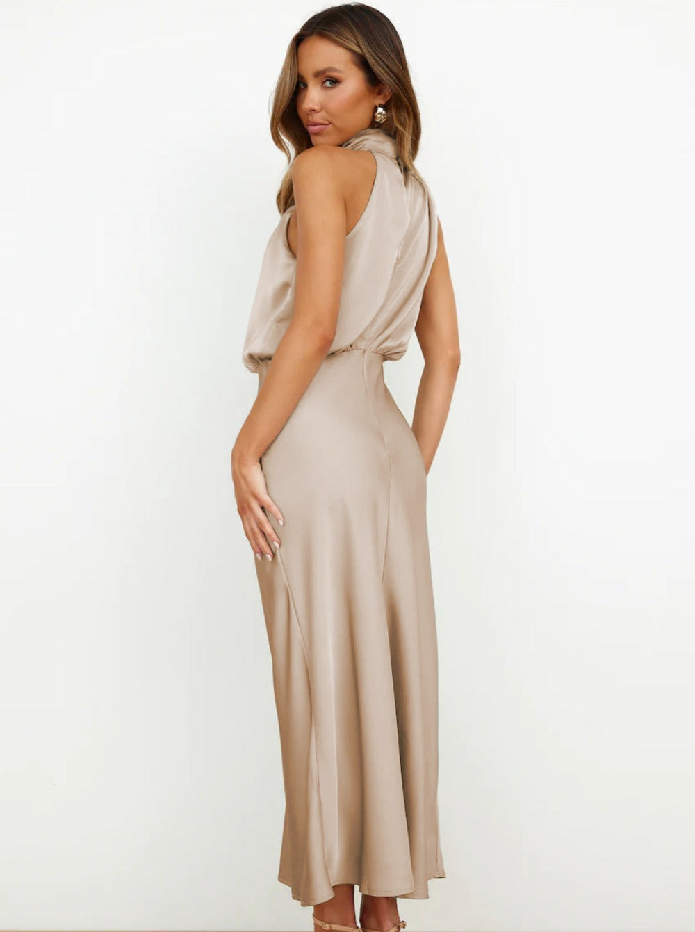 Maxikleid Damen | Halterform mit gerafftem Oberteil