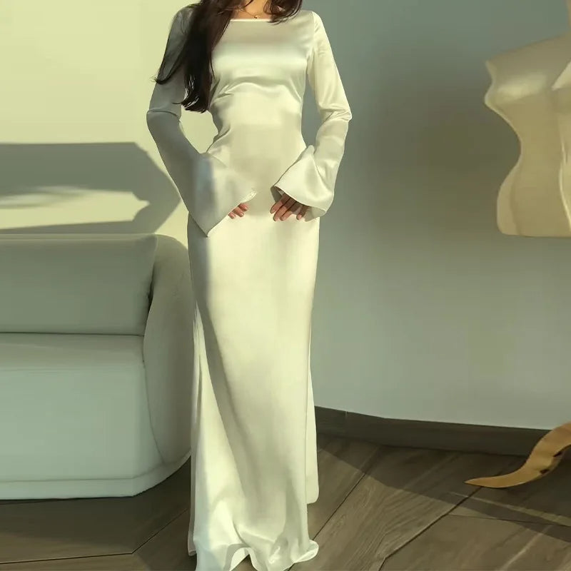 Maxikleid Damen | Langarm mit gerader Silhouette und Bodenlänge
