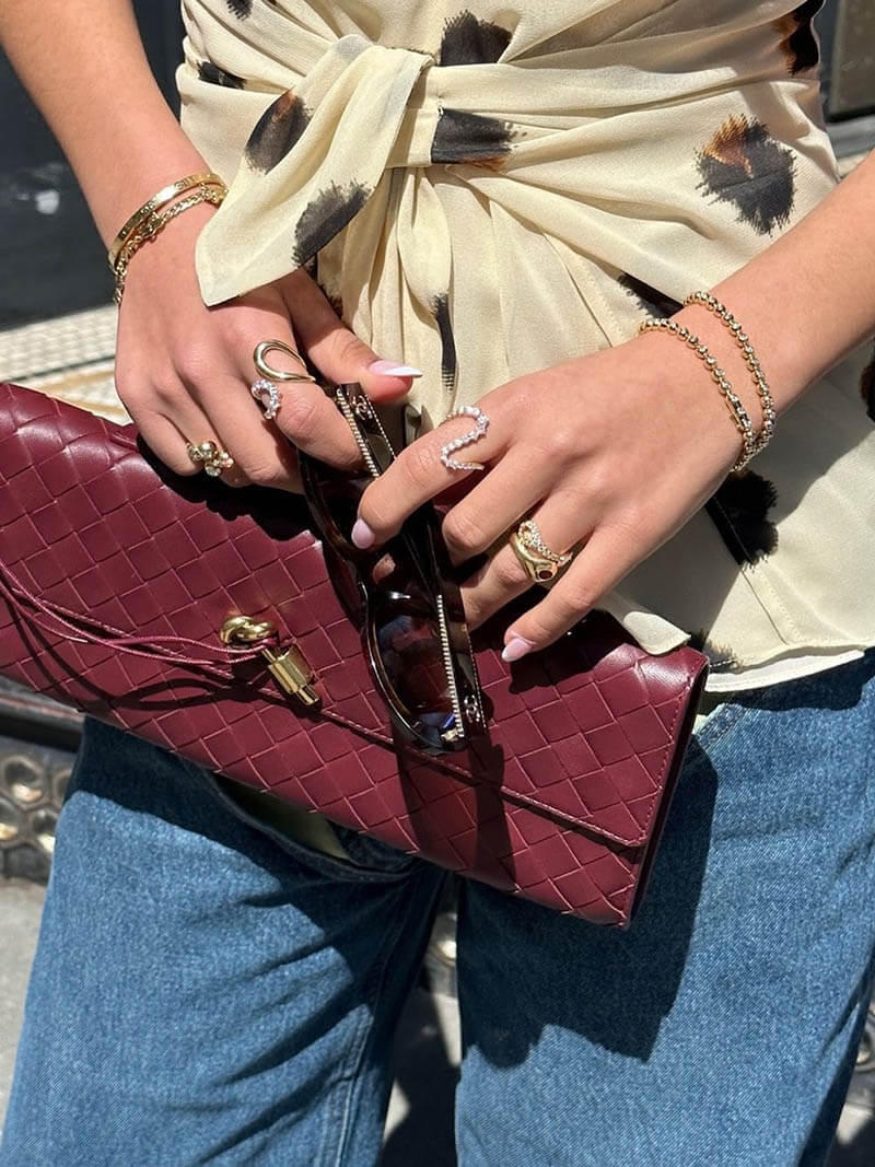 Handtasche Damen | Geflochtene Struktur mit Klappe und Drehverschluss