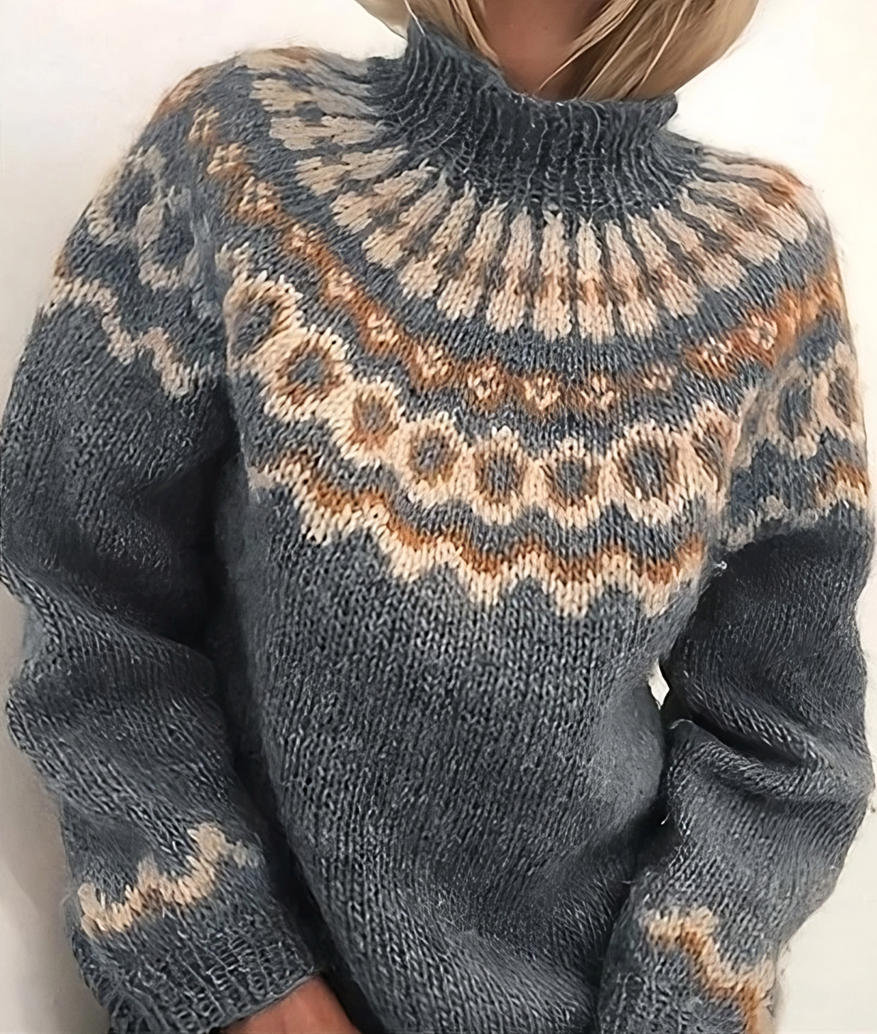 Damen Strickpullover | Hoher Kragen mit Musterstruktur