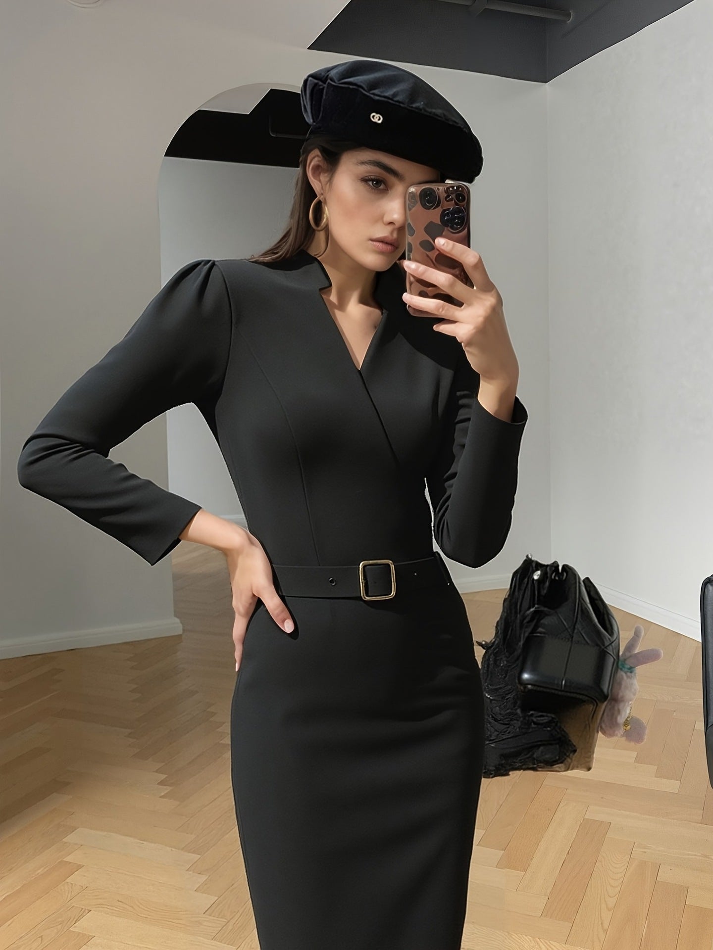 Kleid Damen | V-Ausschnitt mit Taillengürtel