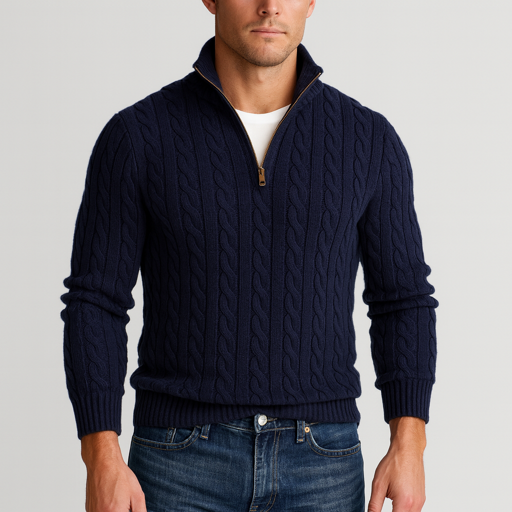 Pullover Herren | Half-Zip Hoher Kragen Gerade Passform