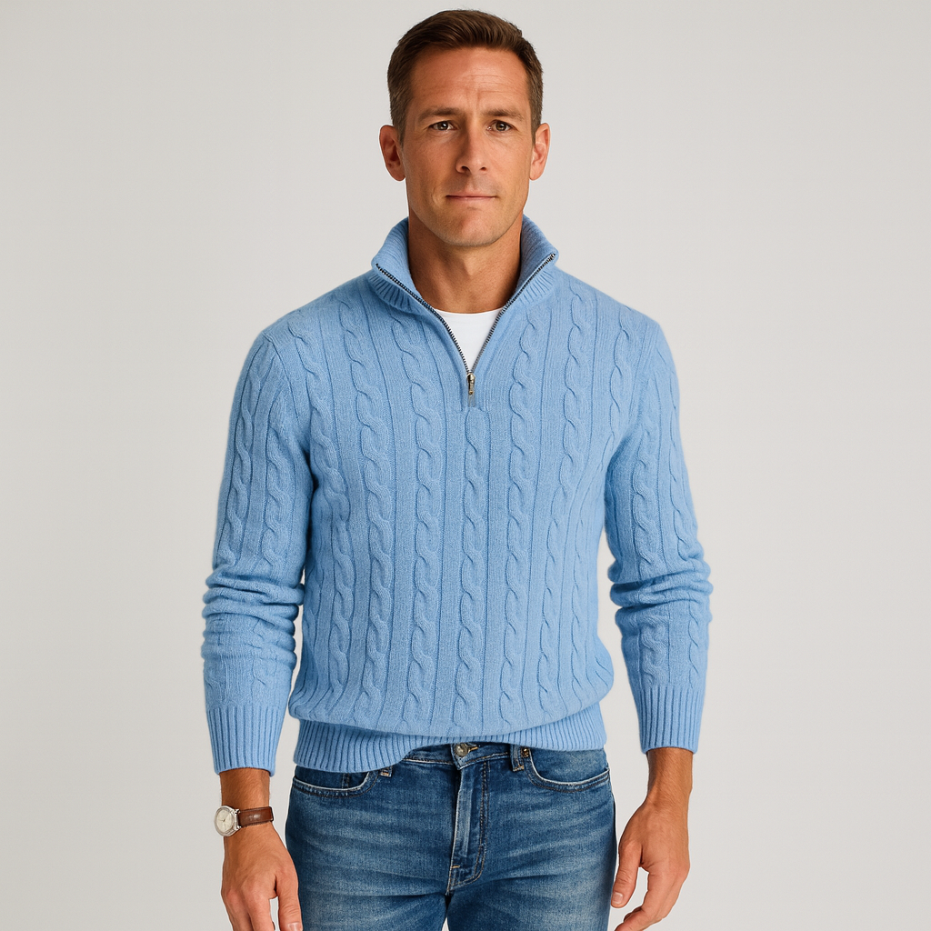 Pullover Herren | Half-Zip Hoher Kragen Gerade Passform