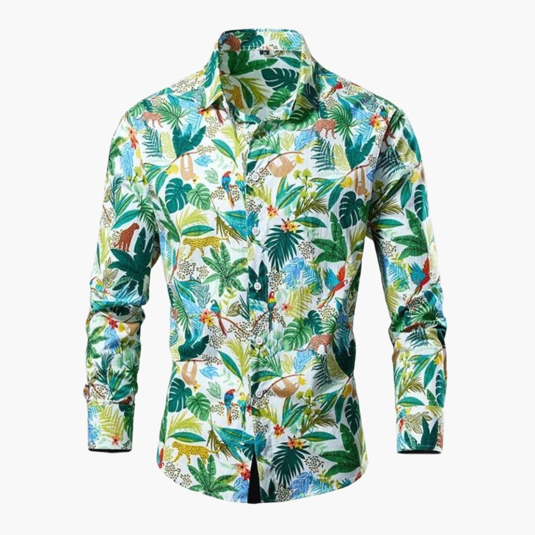 Hemd Herren | Langarm mit Knopfleiste und floralem Muster