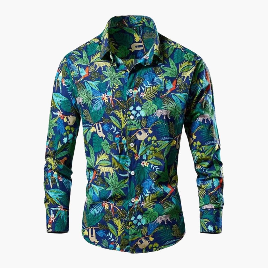 Hemd Herren | Langarm mit Knopfleiste und floralem Muster