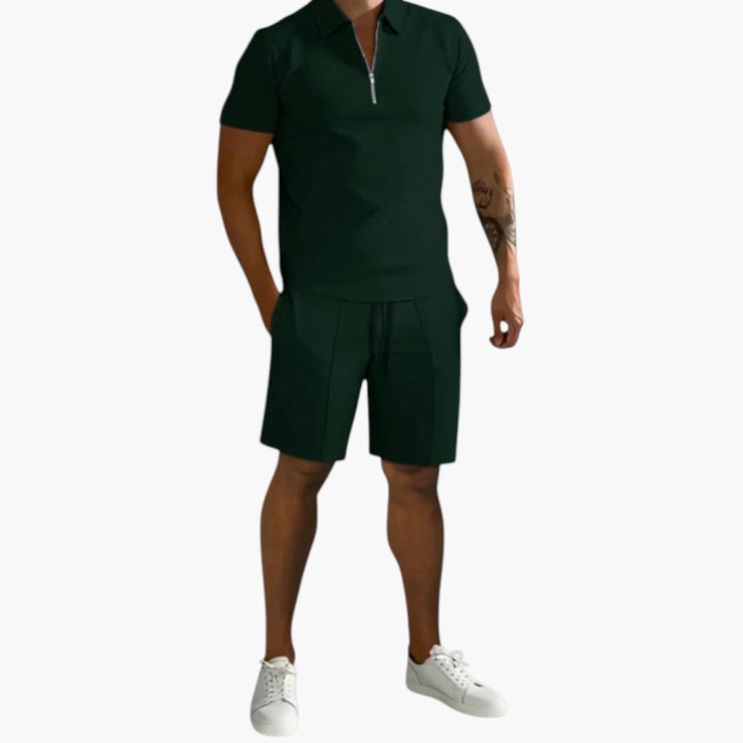 Zweiteiler Herren | Kurzarmoberteil mit Reißverschluss und kurzer Hose