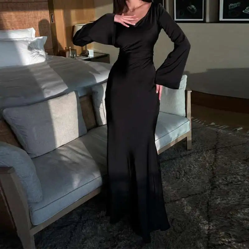 Maxikleid Damen | Langarm mit gerader Silhouette und Bodenlänge