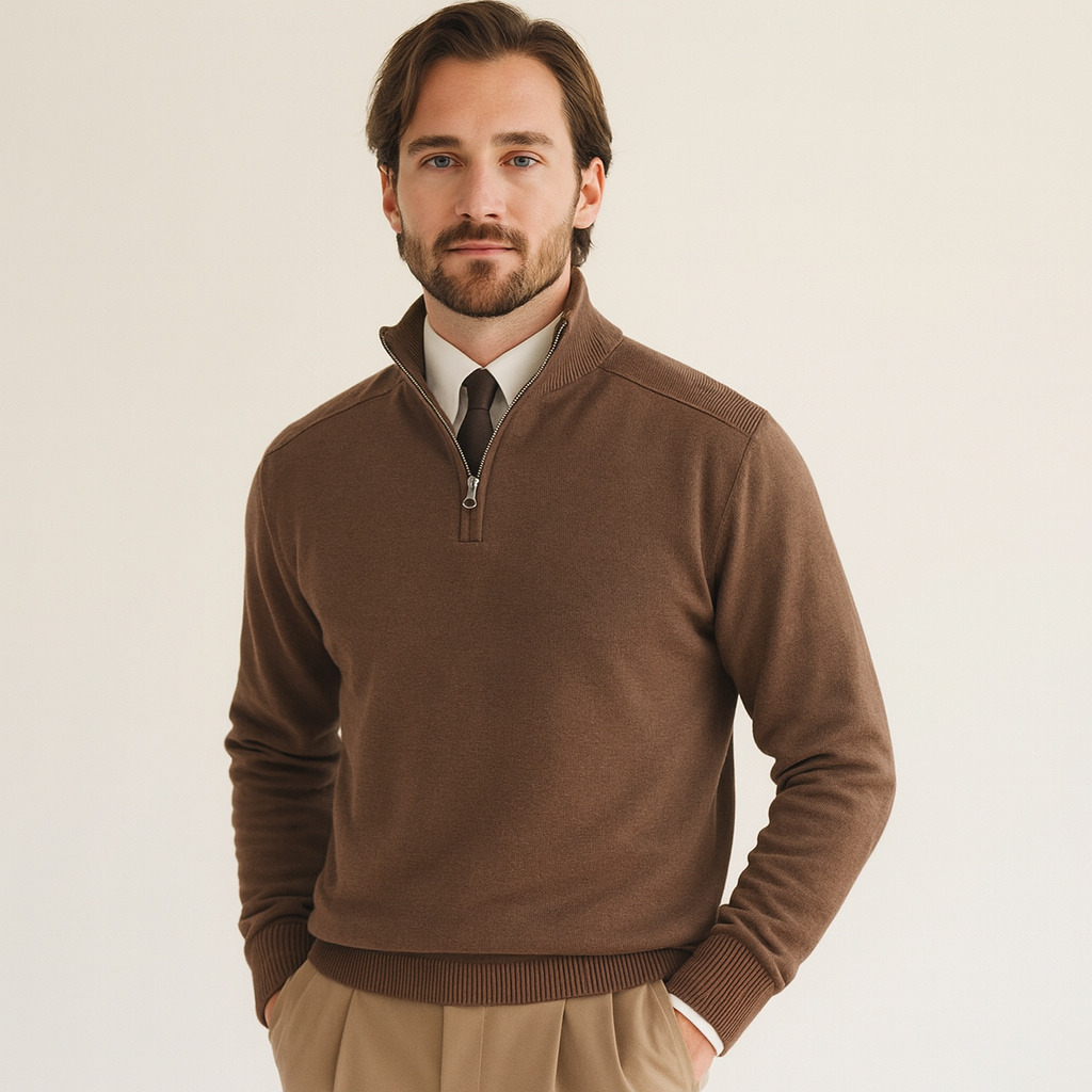 Herren Pullover | hoher Kragen mit halbem Reißverschluss