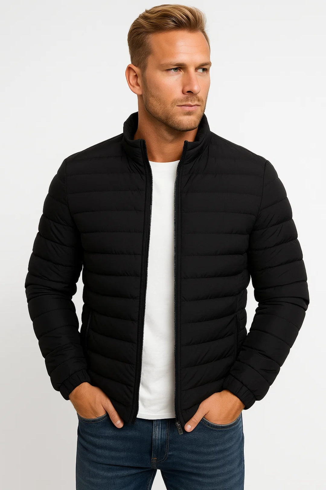 Herren Jacke | Steppdesign mit Stehkragen und Reißverschluss