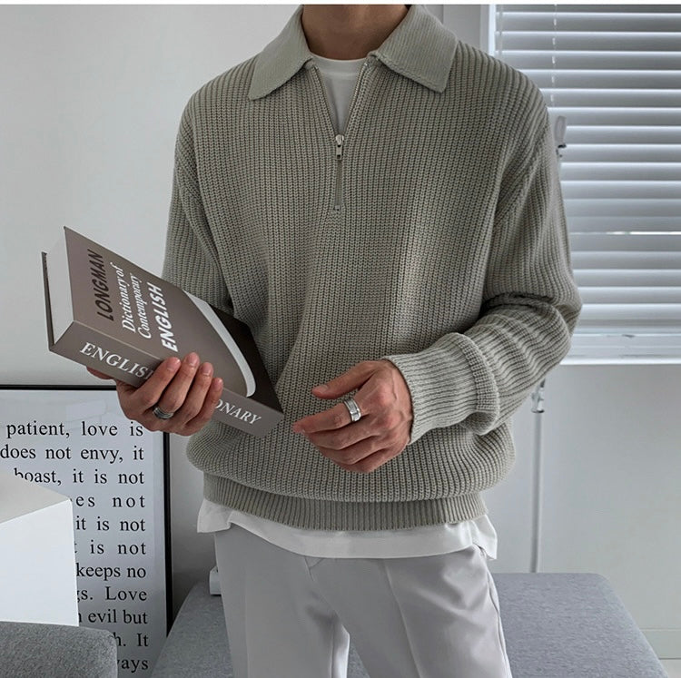 Strickpullover Herren | Detail-Reißverschluss Stehkragenabschluss