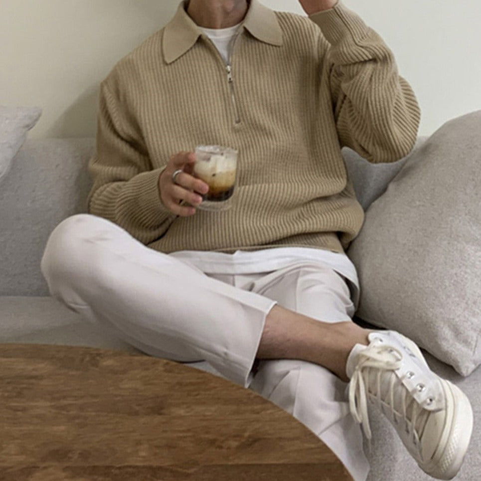 Strickpullover Herren | Detail-Reißverschluss Stehkragenabschluss