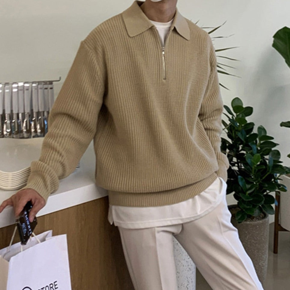 Strickpullover Herren | Detail-Reißverschluss Stehkragenabschluss
