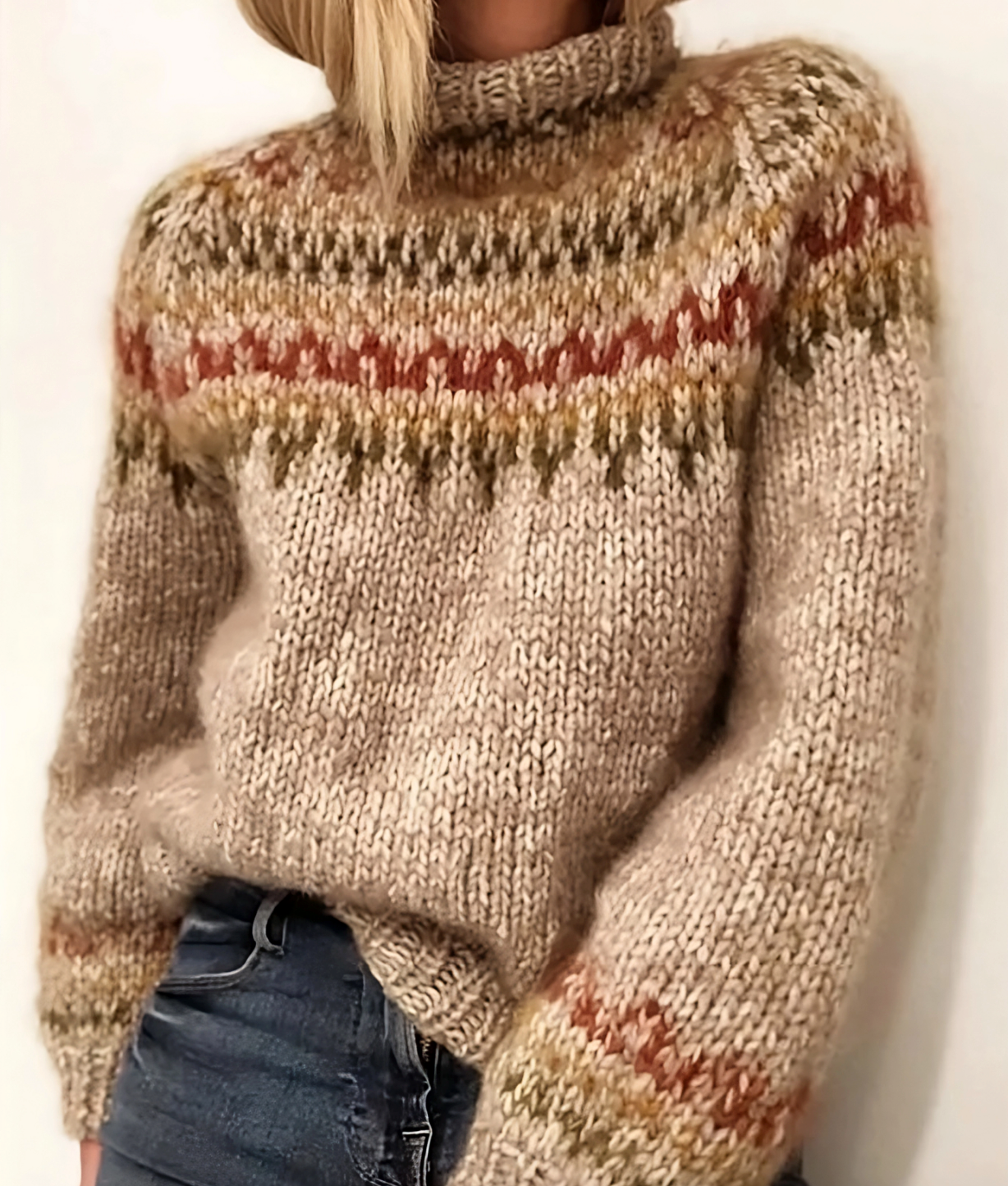 Damen Strickpullover | Hoher Kragen mit Musterstruktur