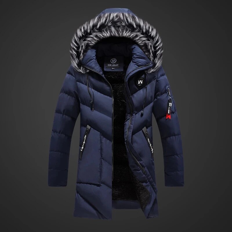 Herren Jacke | langer Schnitt mit Kapuze und Reißverschluss