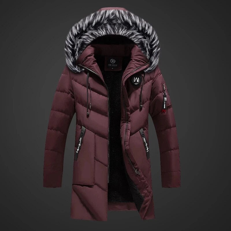 Herren Jacke | langer Schnitt mit Kapuze und Reißverschluss
