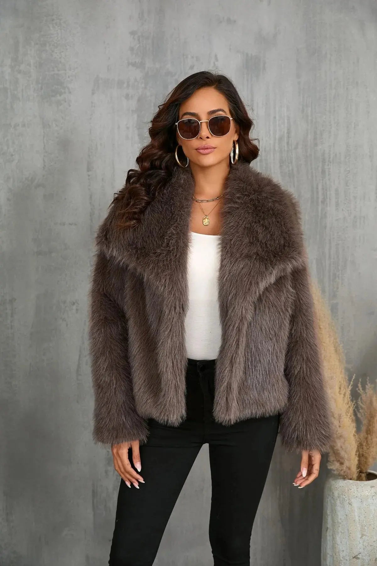 Damen Jacke | Kurze Form mit breitem Kragen und offener Front