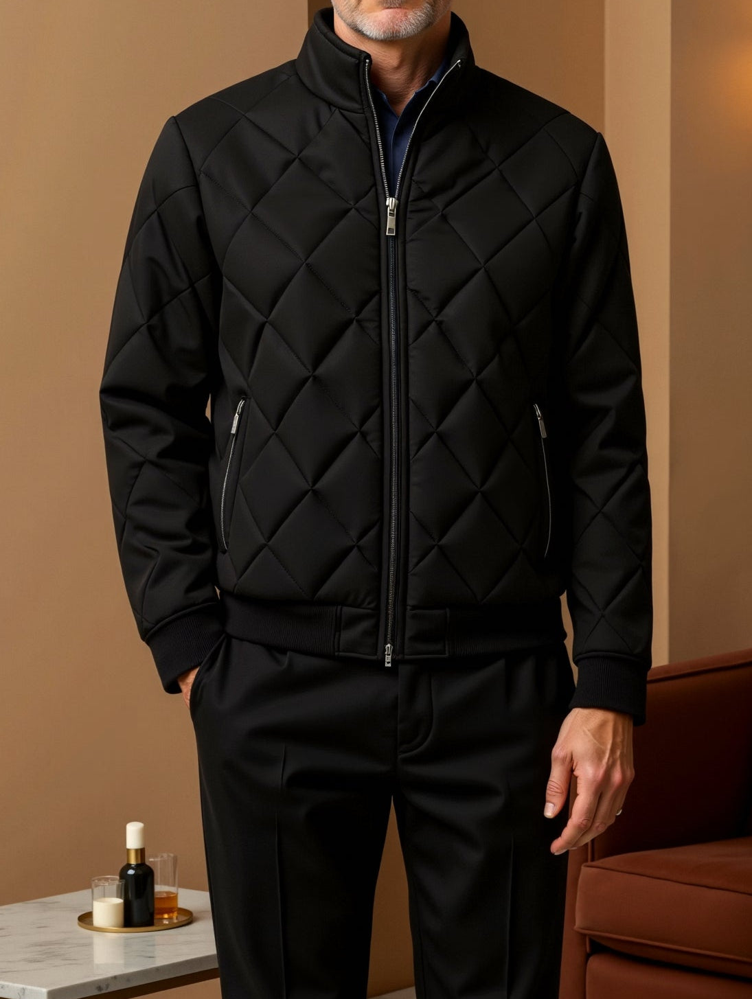Herren Steppjacke | verlängerte Form mit durchgehendem Saumabschluss