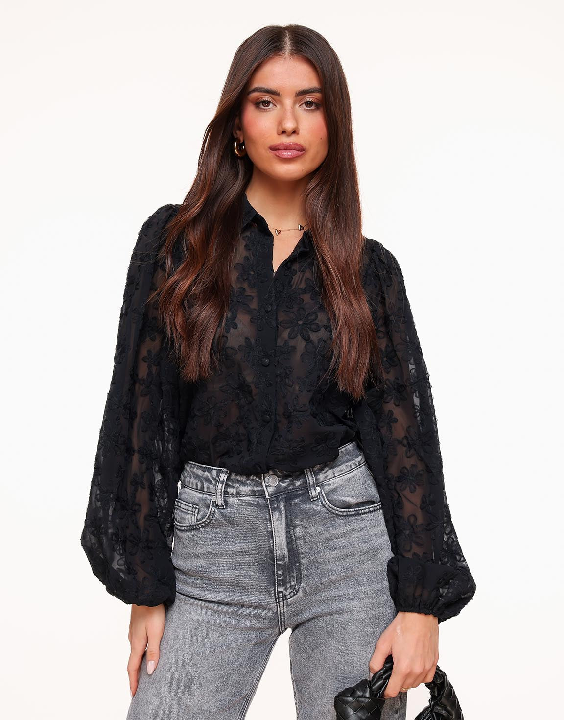 Bluse Damen | Knopfleiste mit langen Ärmeln