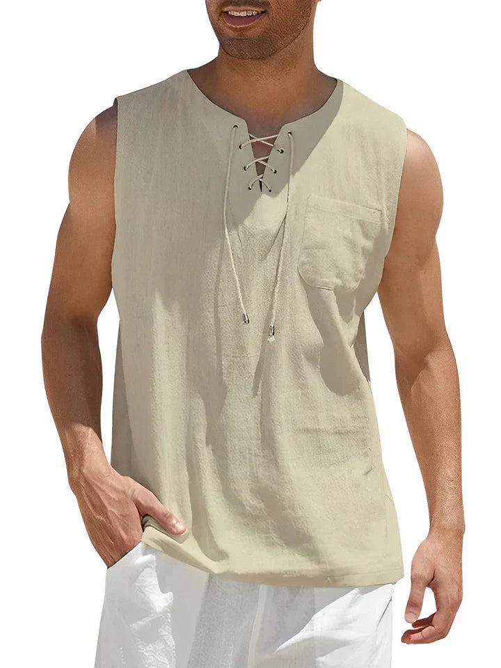 Tanktop Herren | Schnürkragen mit Brusttasche