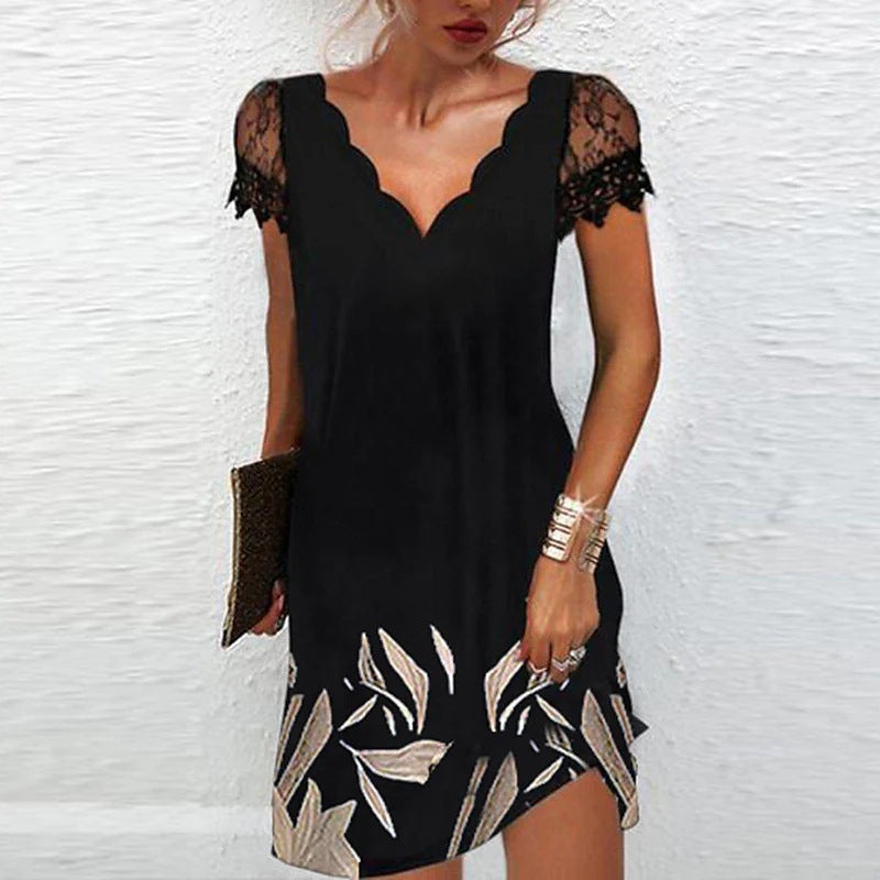 Kleid Damen | V-Ausschnitt mit Spitzenärmeln