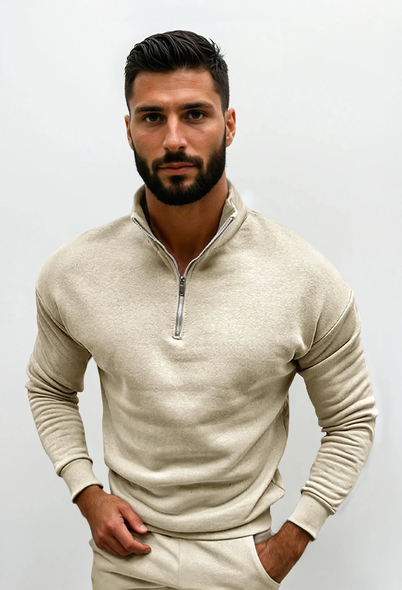 Herren Pullover | Stehkragen mit kurzem Reißverschluss