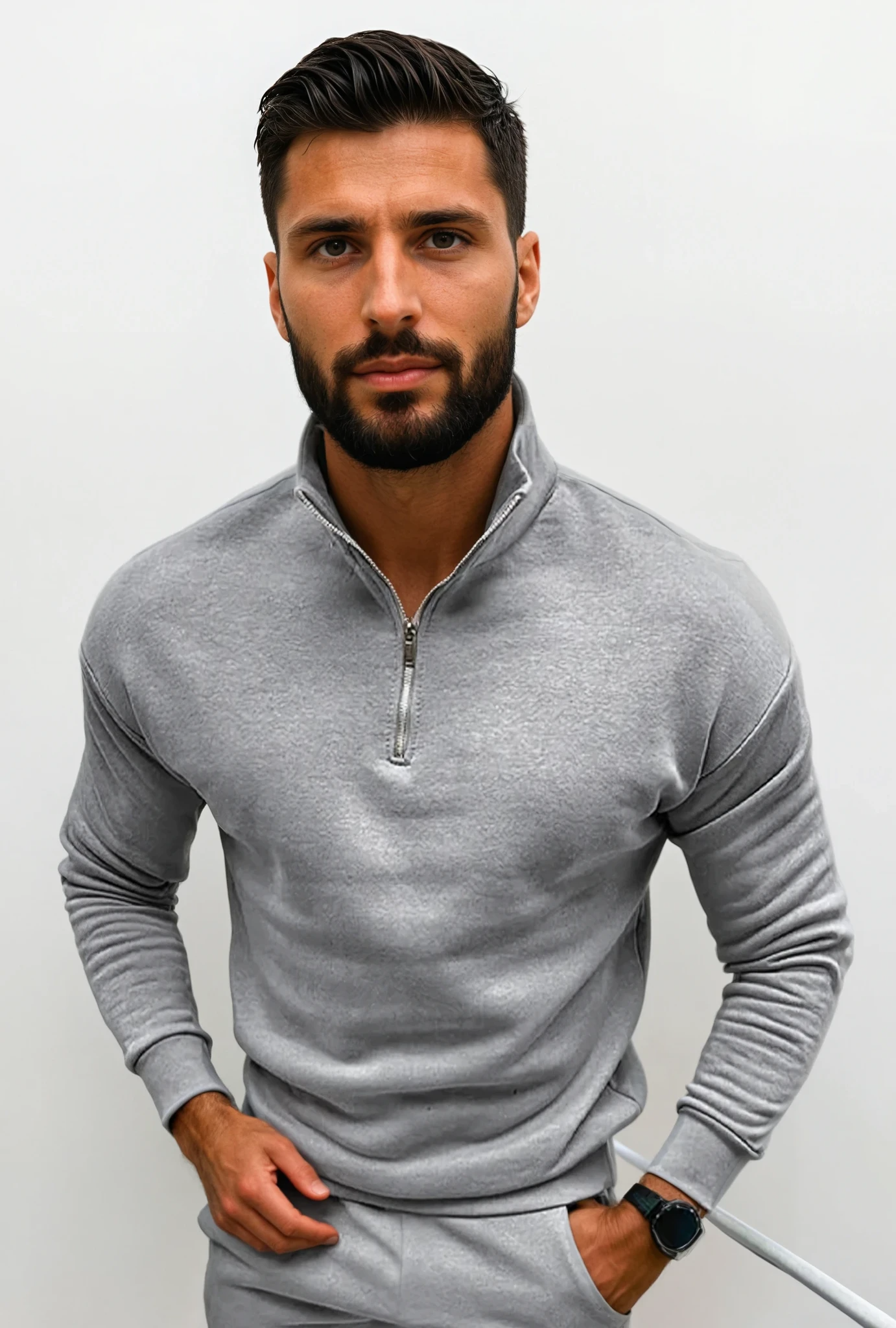 Herren Pullover | Stehkragen mit kurzem Reißverschluss
