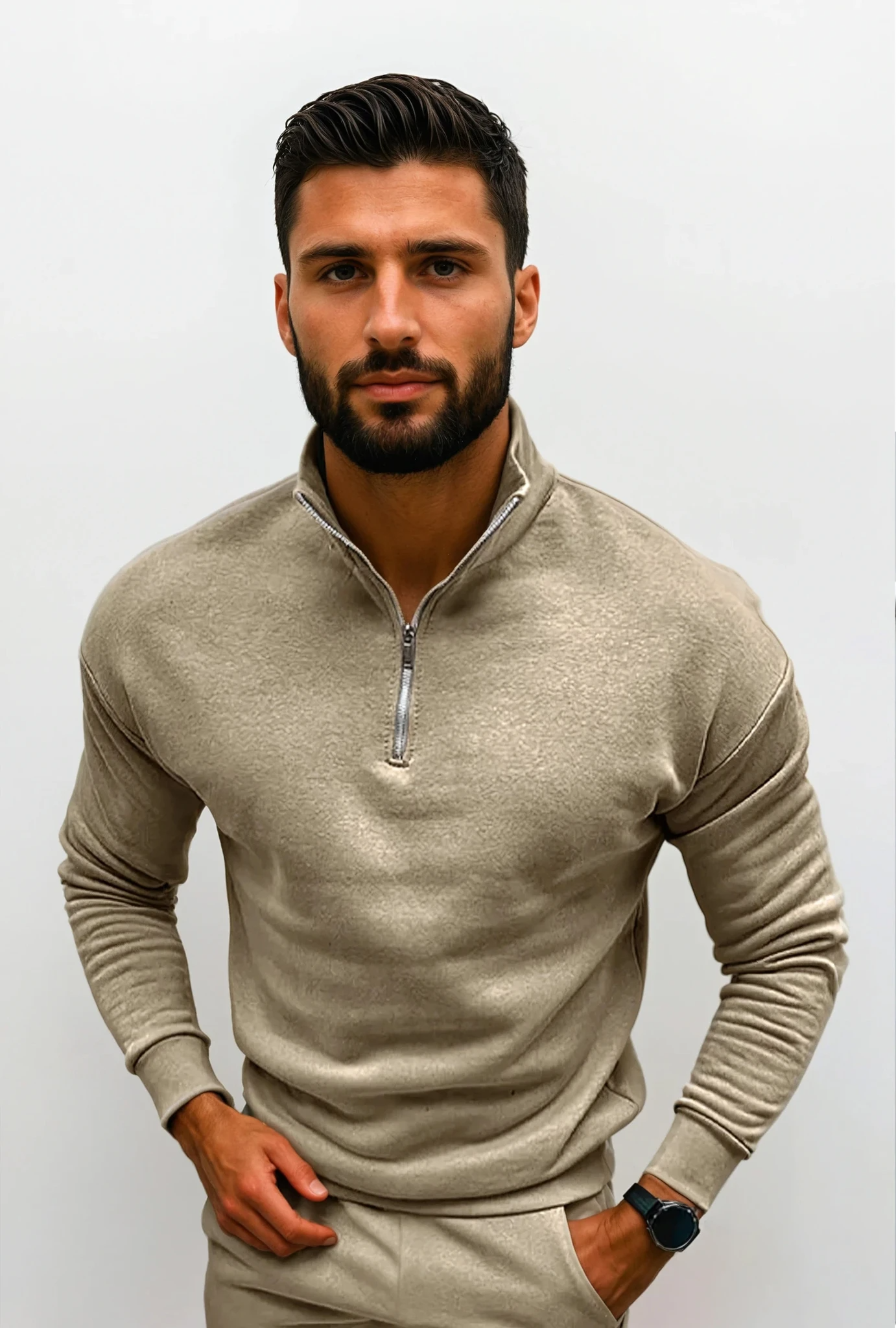 Herren Pullover | Stehkragen mit kurzem Reißverschluss