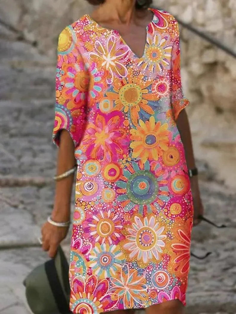 Kleid Damen | V-Ausschnitt mit plissiertem Rockteil