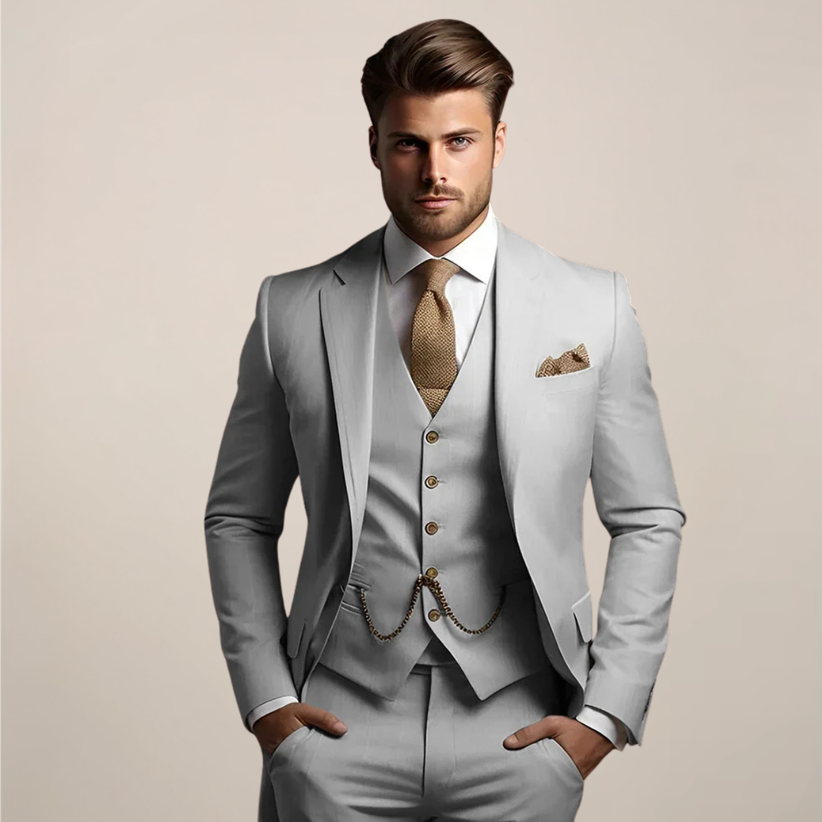 Herren Anzug | Dreiteilig mit Weste und Reverssakko