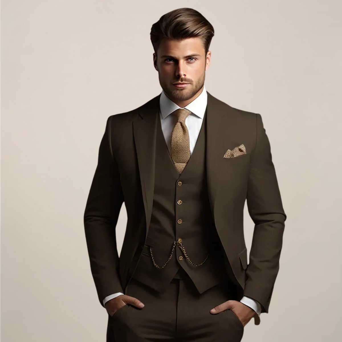 Herren Anzug | Dreiteilig mit Weste und Reverssakko