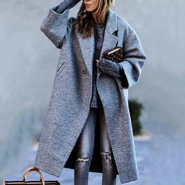 Damen langer Mantel | Trenchcoat mit klassischem Schnitt