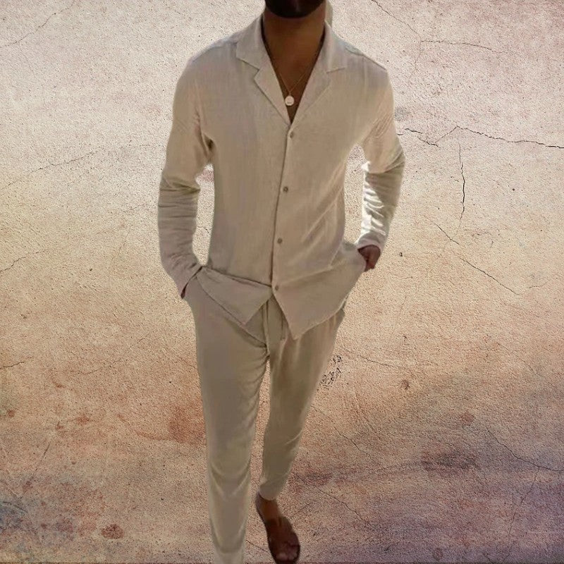 Herren Set | Langarm Hemd mit Knopfleiste und Hose