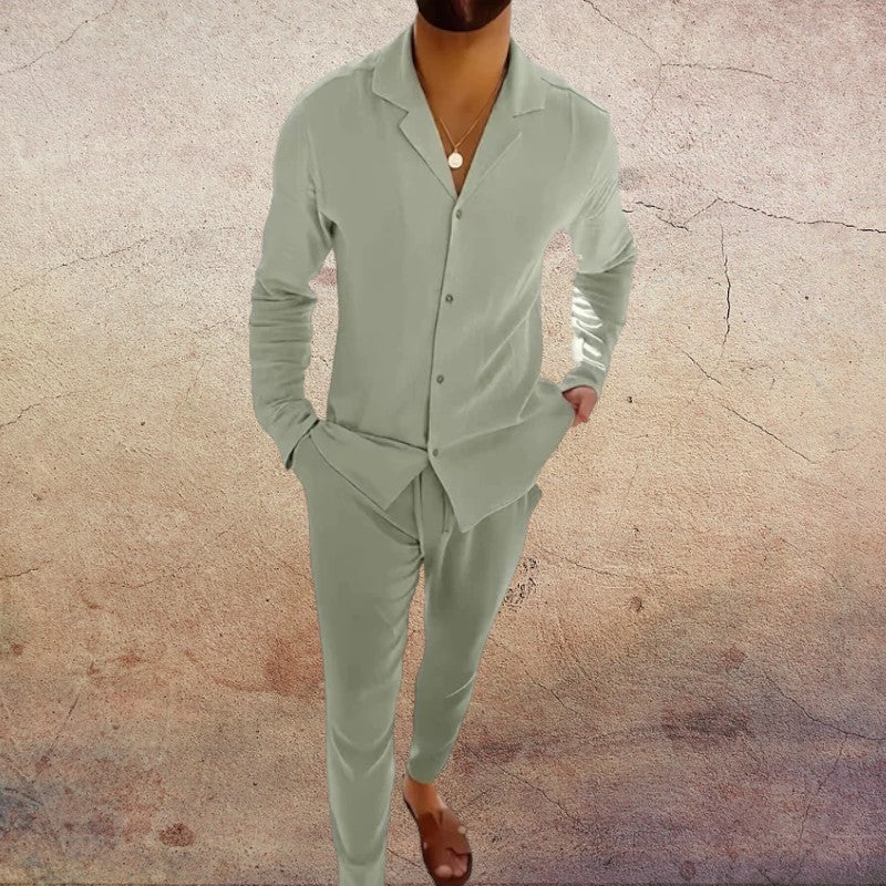 Herren Set | Langarm Hemd mit Knopfleiste und Hose