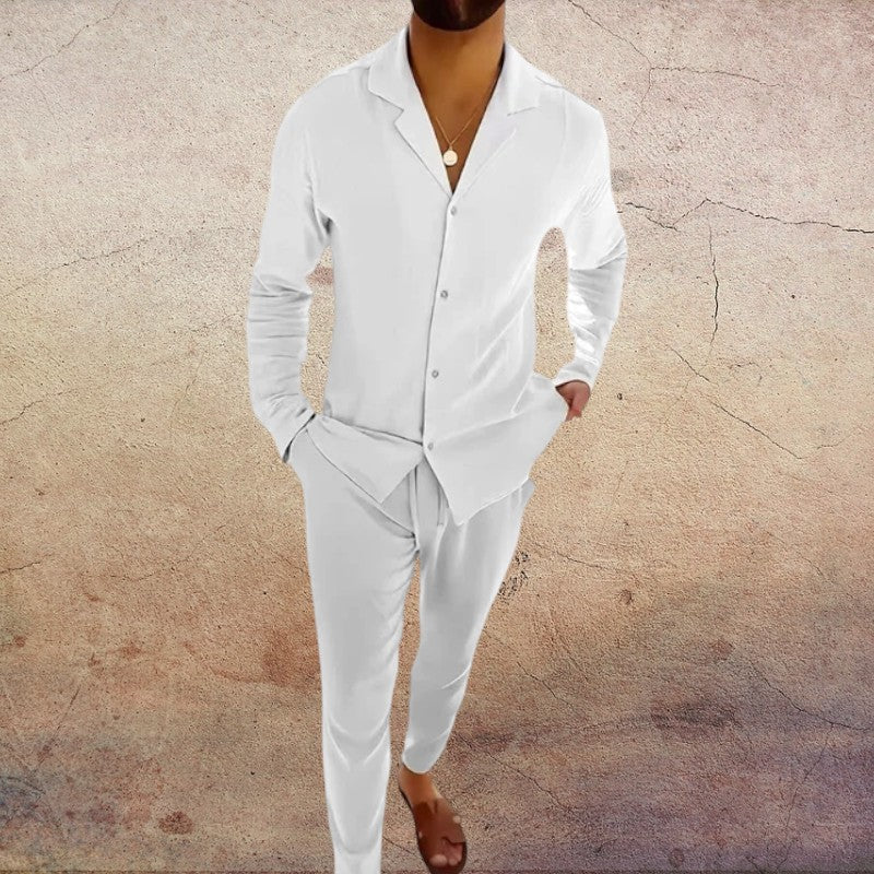 Herren Set | Langarm Hemd mit Knopfleiste und Hose
