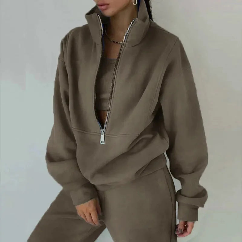 Damen Set | Zweiteilig mit Halbzip Oberteil und Bündchenhose