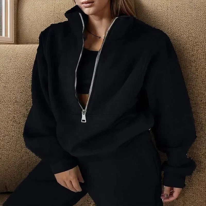 Damen Set | Zweiteilig mit Halbzip Oberteil und Bündchenhose