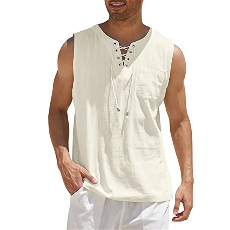 Tanktop Herren | Schnürkragen mit Brusttasche