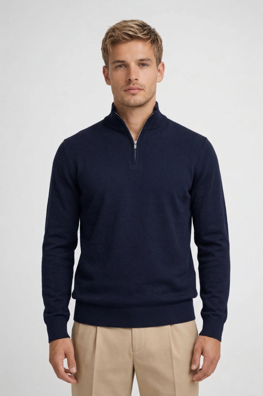 Herren Pullover | Stehkragen mit Reißverschluss und Bündchen