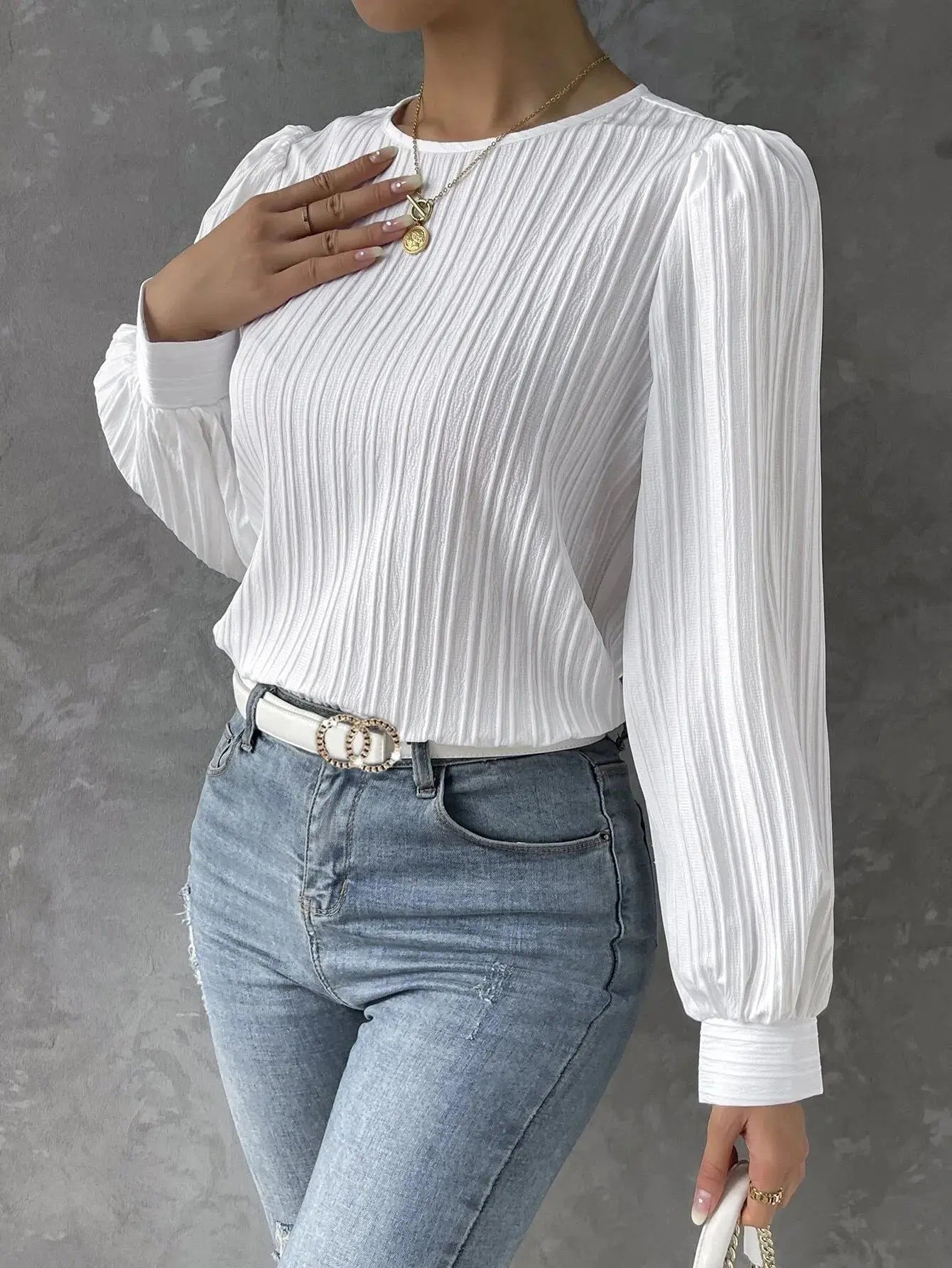Bluse Damen | Rundhals mit Faltenstruktur