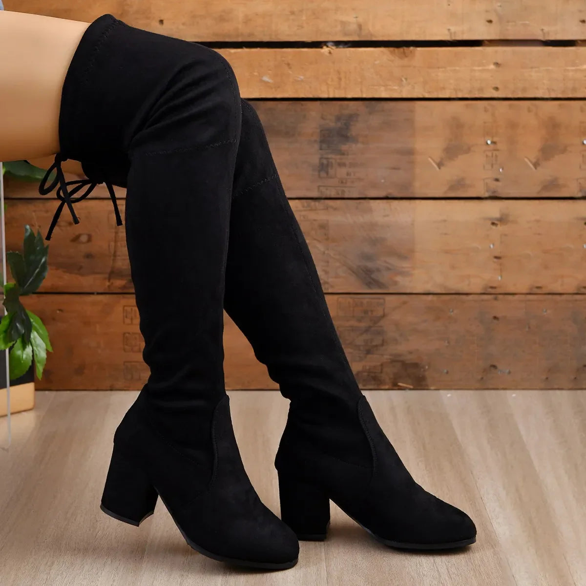 Damen Stiefel Overknee | blockiger Absatz und hoher Schaft