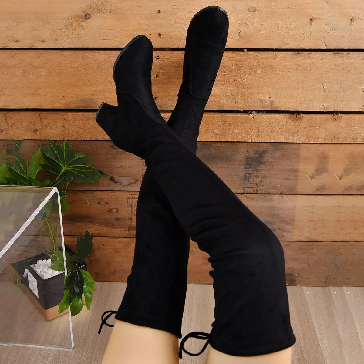 Damen Stiefel Overknee | blockiger Absatz und hoher Schaft
