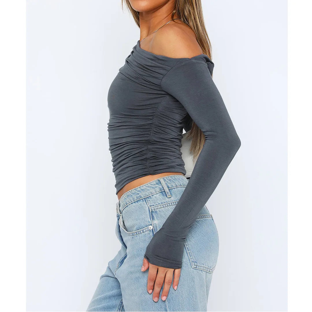 Damen Top | Diagonale Schulterlinie mit geraffter Körperform