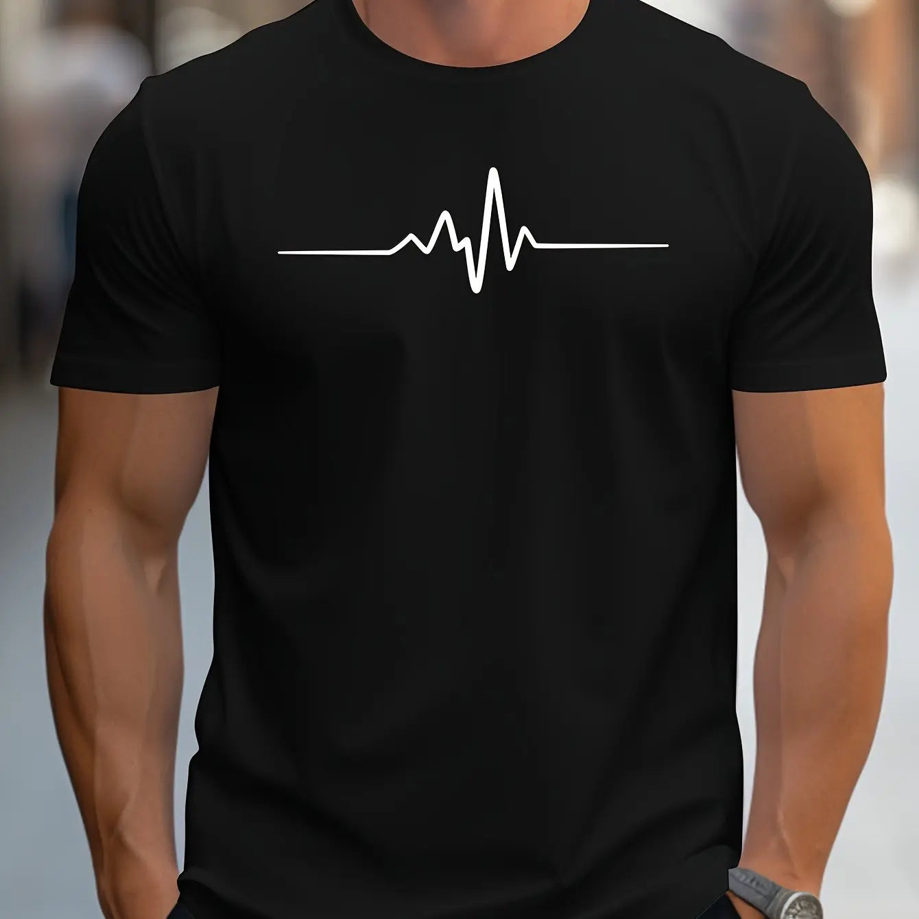 Kurzarmshirt Herren | Rundhals mit Linienmotiv