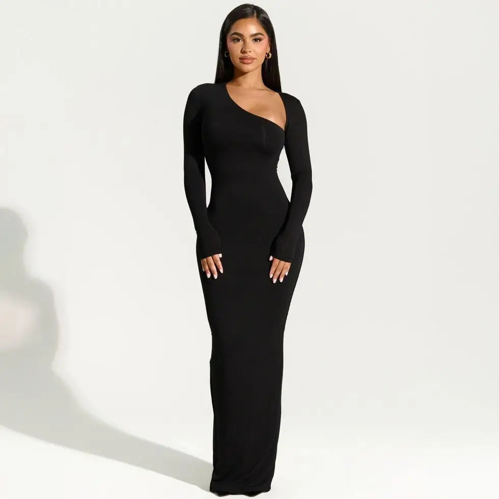Damen Maxikleid | asymmetrischer One-Shoulder Aufbau