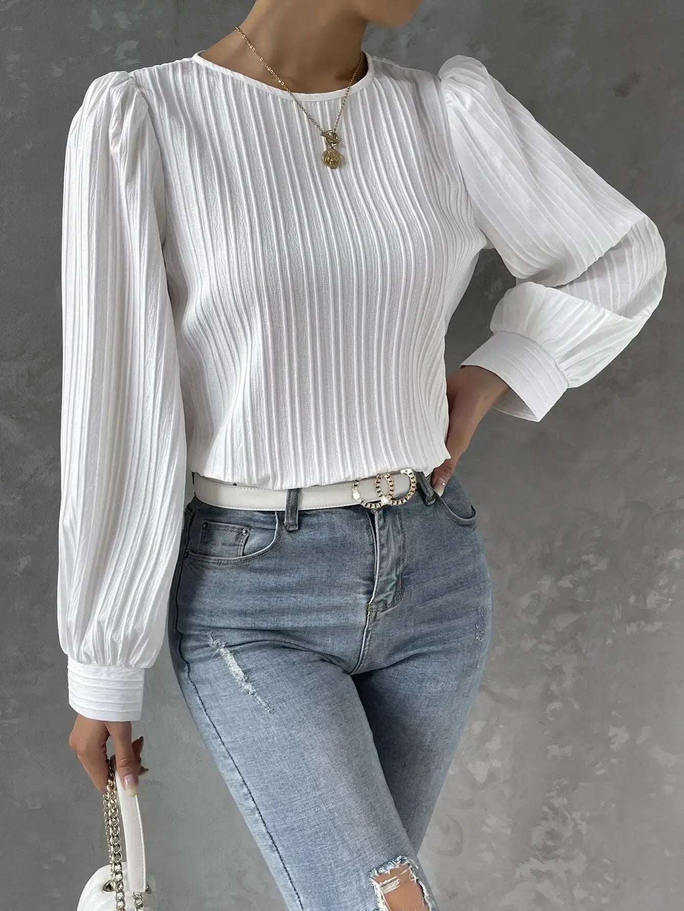 Bluse Damen | Rundhals mit Faltenstruktur