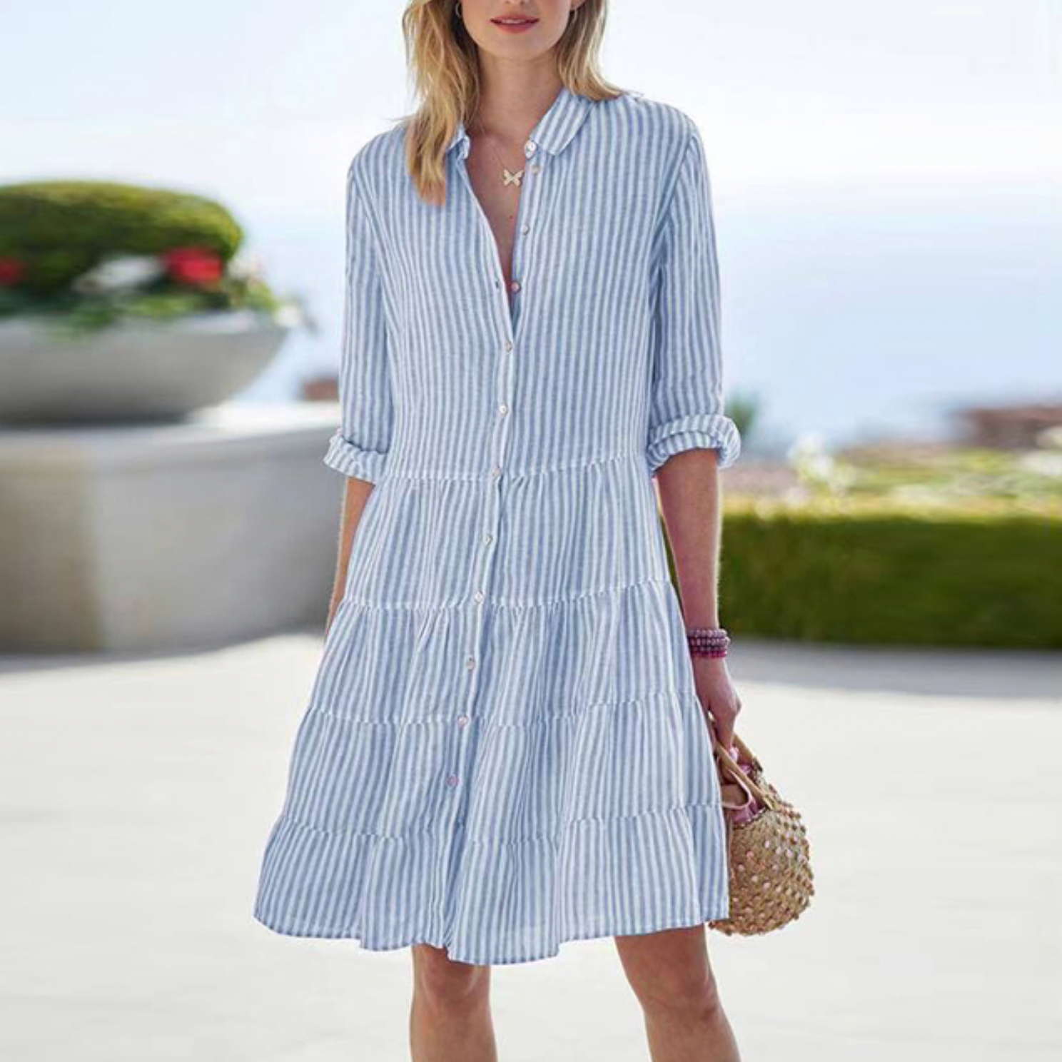 Kleid Damen | Hemdkragen mit Teilungsnähten