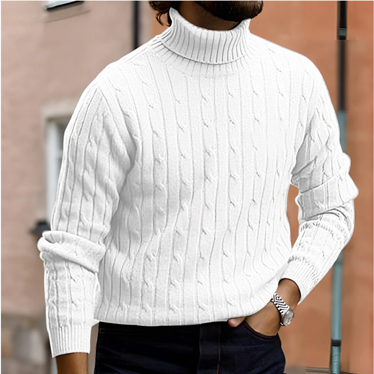 Herren Pullover | Rollkragen mit Rippstruktur und geradem Schnitt