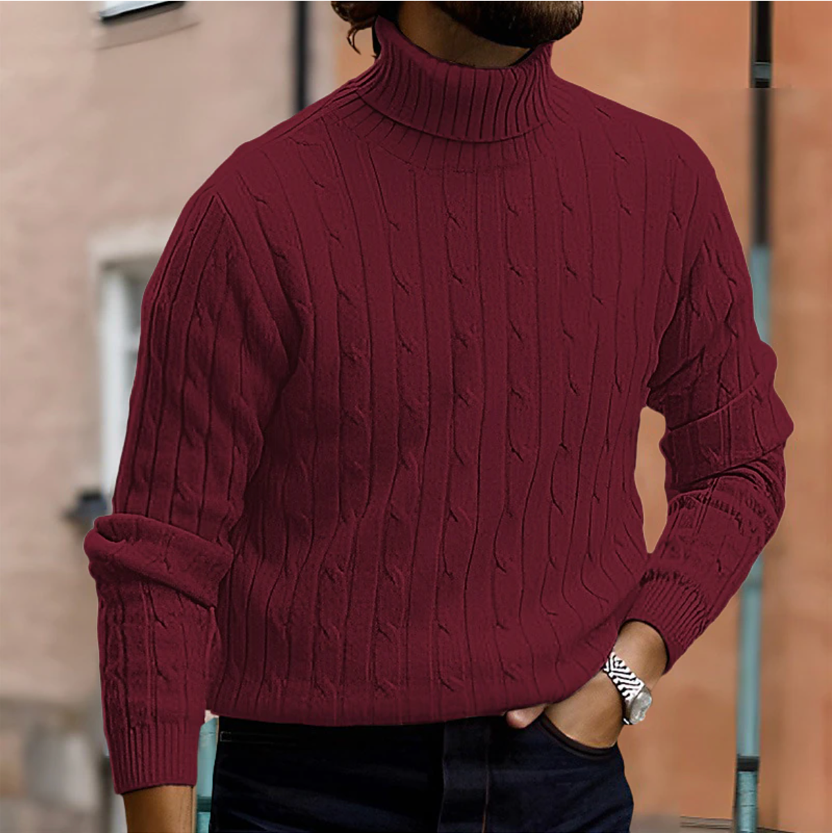 Herren Pullover | Rollkragen mit Rippstruktur und geradem Schnitt
